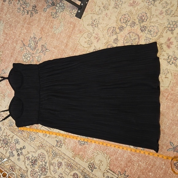 DKNY Black Micro Pleated Bustier Corset Ruffle Hem Back Zip Midi Dress Sz 10 - Picture 13 of 14